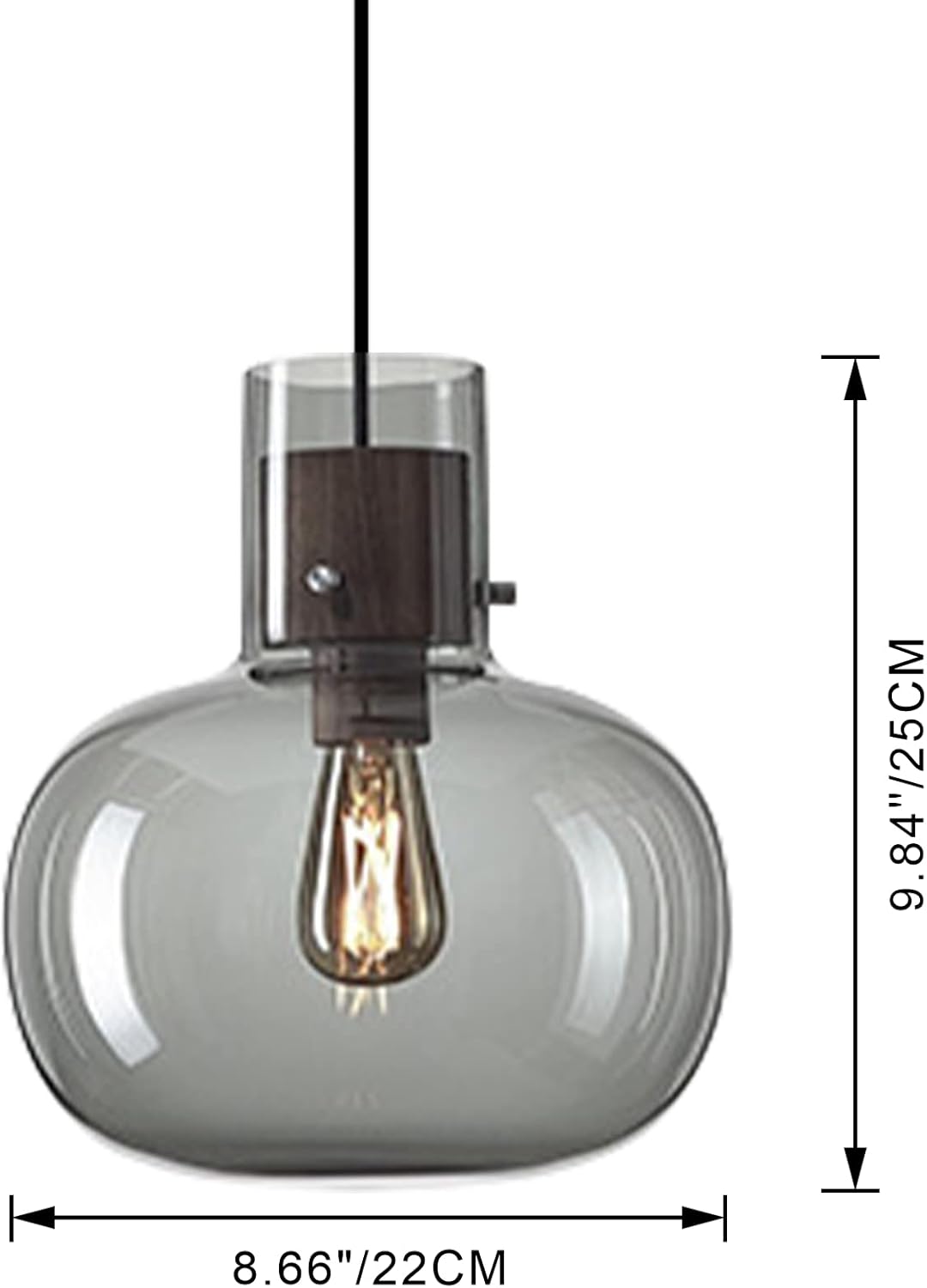 Kiven Pendant Light Equipped with Dimmable Lighting Wire（177.16 inches）,E26 1-Light Modern Simple Creative Glass Scandinavia Chandelier for Hotel Bar Restaurant-Smoky Grey(Bulb Not Included)