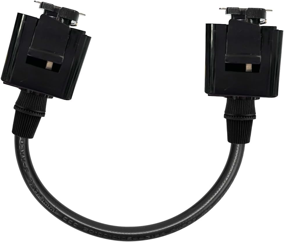 Black track extension cord with H/J/L-type track adapter connectors, 5.9-inch length, for track lighting.