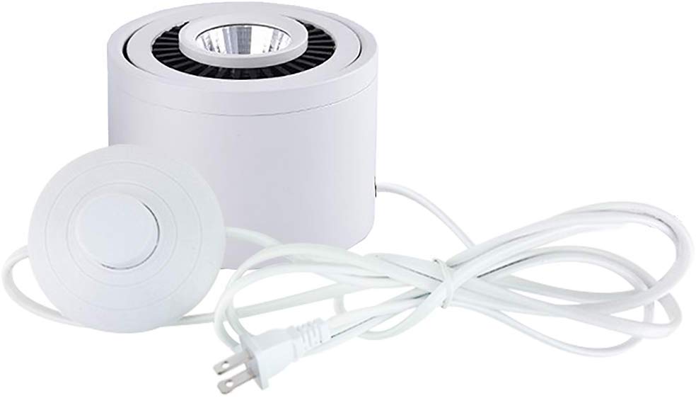 White 5W LED Barrel Spotlight with foot pedal switch cord. Kiven Lighting accent lighting.