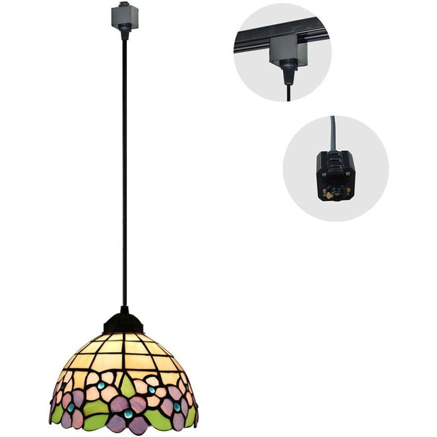 Kiven H-Type Track Lighting Pendants, Tiffany Style h Track Pendant Lights, 1-Light Decorative Track Lighting Fixture for Kitchen Island Hallway,Brown