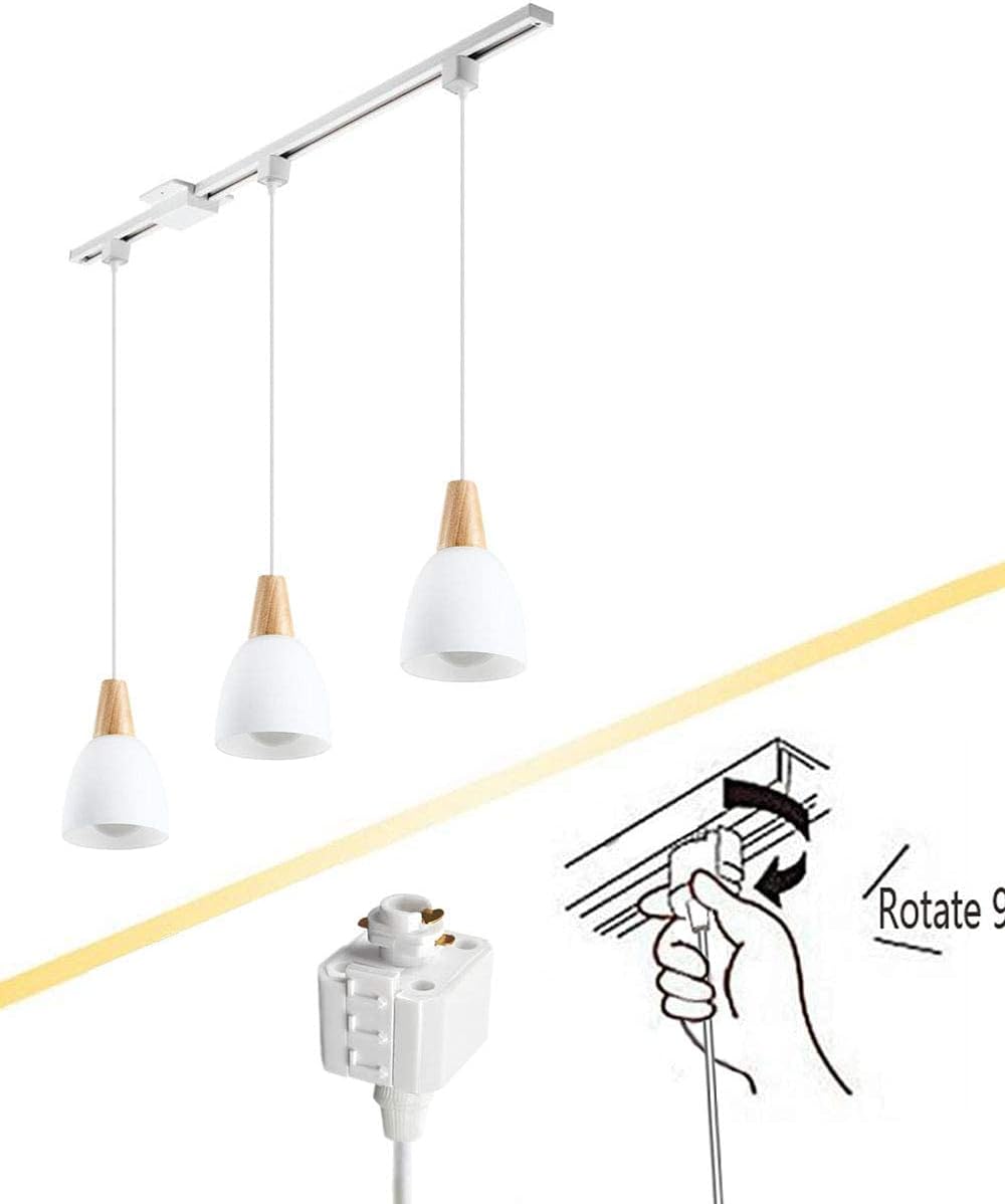 Kiven 3-Light H-Type Track Mount Pendant Fixtures for The Kitchen Counter and bar Track Lighting Pendants Modern Wood and Matte Glass, Bulb not Included ,32 inches