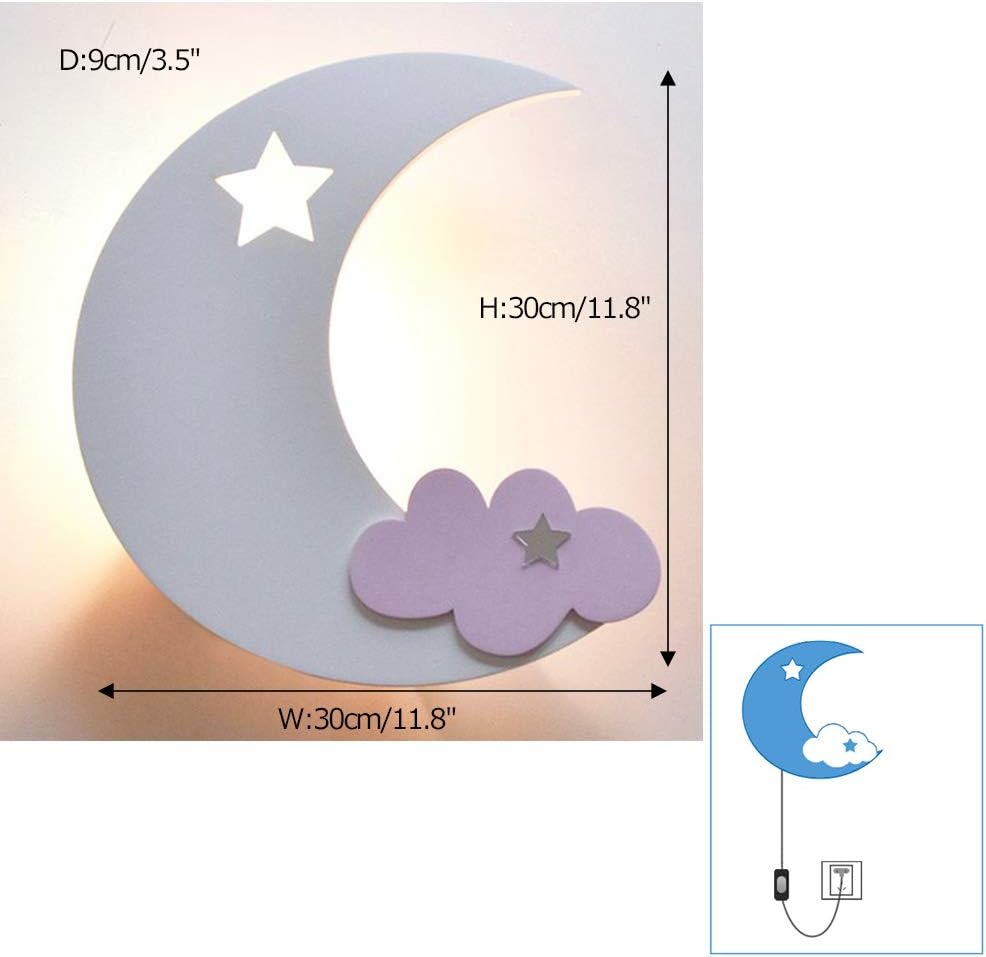 Kiven Moon Light for Kids Star&Cloud Night lamp Wall Lamp Lovely Night Sky Nursery Wall Decor Wall Lighting Night Lamp Bulb is NOT Included E26 DIY BD1338