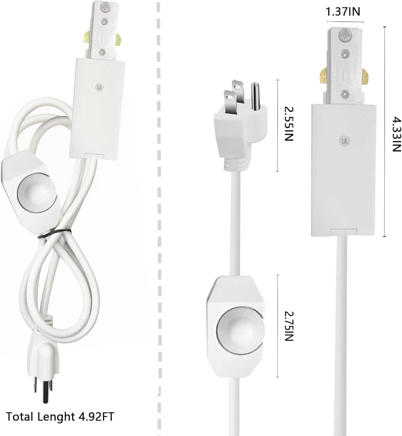 Track Lighting Live End Cord Kit, 9.84FT H Track Live End Feed Connector, Suitable for H Type Single Circuit 3-Wire-1 Track Lighting Systems