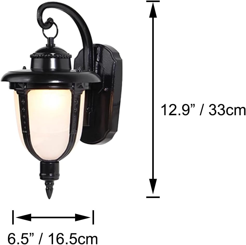 Kiven Waterproof Outdoor Wall Light Fixtures, Plug-in Wall Mount Lantern Light with Glass Lampshade & E26 Socket, Dusk-to-Dawn,Industrial Porch Light for Patio Entryway House Garage,Black