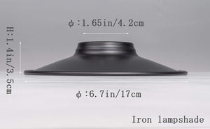 Kiven 6.7" Black Iron Lampshade with dimensions shown, ideal for industrial and vintage pendant lights and wall sconces