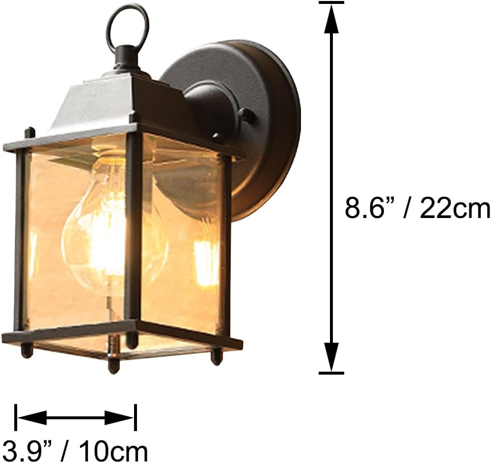 Kiven Clear Glass Black Barn Light AUTO Wall Light Photocell with UL Waterproof Switch Plug-in Cord LED Dusk to Dawn Light Bulb 8W 60W Equivalent,2700K Warm White Dimmable for Porch Backyard