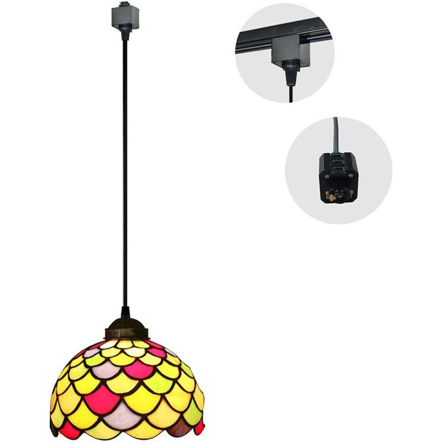 Kiven H-Type Track Lighting Pendants, Tiffany Style h Track Pendant Lights, 1-Light Decorative Track Lighting Fixture for Kitchen Island Hallway,Brown