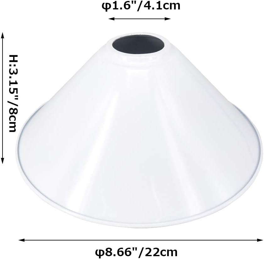 4-Pack 8.7" Industrial Vintage Metal Bulb Guard Iron Cone Hanging Ceiling Pendant Light Holder Decorative Lamp Shade Decorative Ring Included(White)