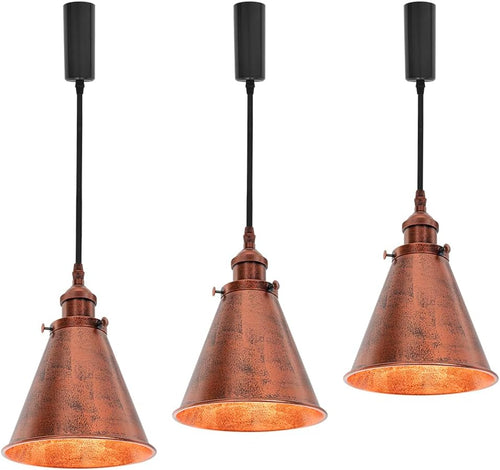 Adjusted Cable Track Lamp Rust Color Metal Cone Shade Vintage Pendant Lighting For Kitchen Home