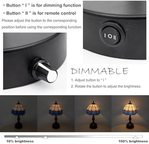 Kiven Tiffany-style cordless table lamp with dimming control, demonstrating brightness levels from 10% to 100%.