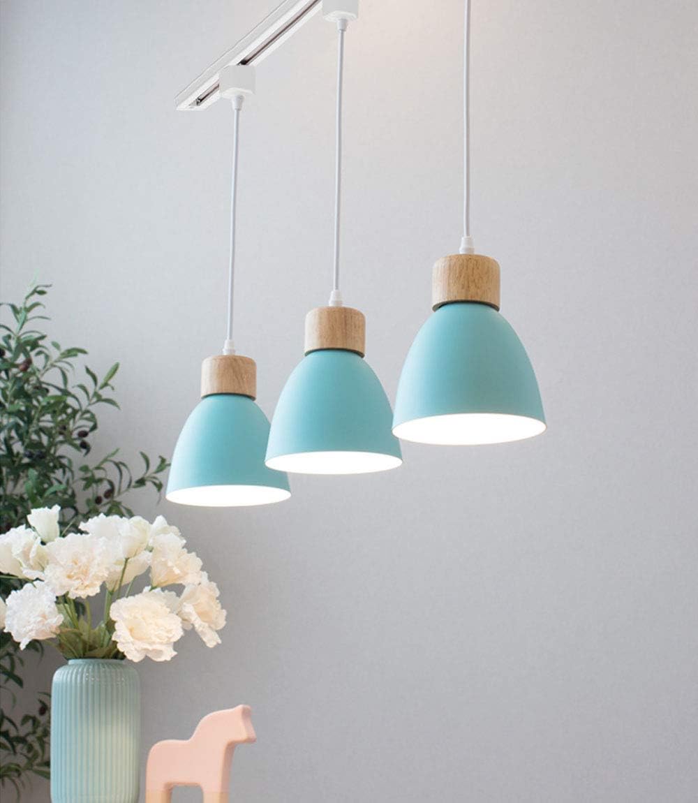 Kiven 3-Lights H-Type Track Pendant Lights, Dimmable Track Mount Pendant Lighting Fixtures White/Blue Macaron Aluminum Shade Adjustable Height (Bulb & Track Rail NOT included)