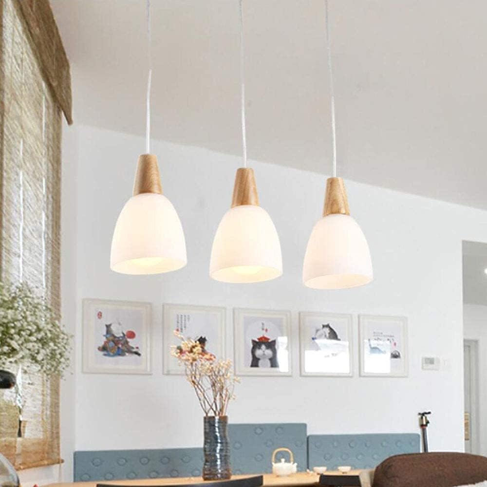 Kiven 3-Light H-Type Track Mount Pendant Fixtures for The Kitchen Counter and bar Track Lighting Pendants Modern Wood and Matte Glass, Bulb not Included ,32 inches