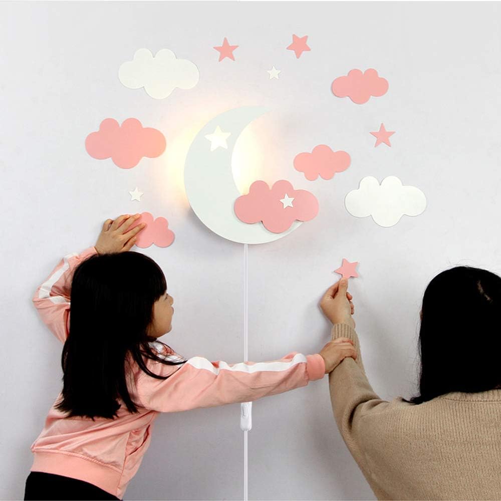 Kiven Moon Light for Kids Star&Cloud Night lamp Wall Lamp Lovely Night Sky Nursery Wall Decor Wall Lighting Night Lamp Bulb is NOT Included E26 DIY BD1338