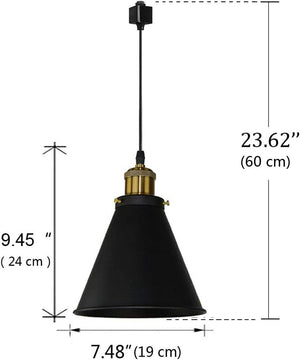 Kiven Industrial Pendant Light, Oil Rubbed Bronze cone shade, 23.62" height, dimensions included, track lighting fixture.