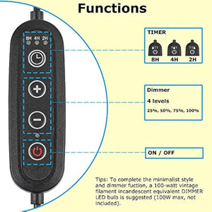 Kiven clip-on lamp control panel showing timer, dimmer, and on/off functions. Ideal for bedside, reading, and paintings.