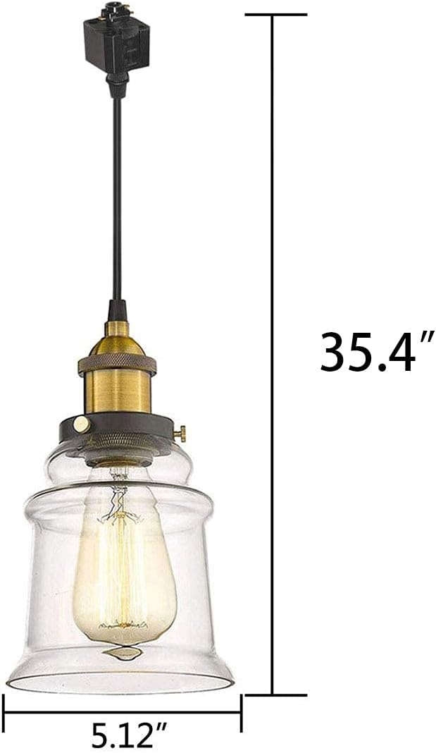 Kiven 3-Pack H/J Track Fixtures, Vintage Industrial Pendant Light w/ 5.12" Glass Shade, Dimmable