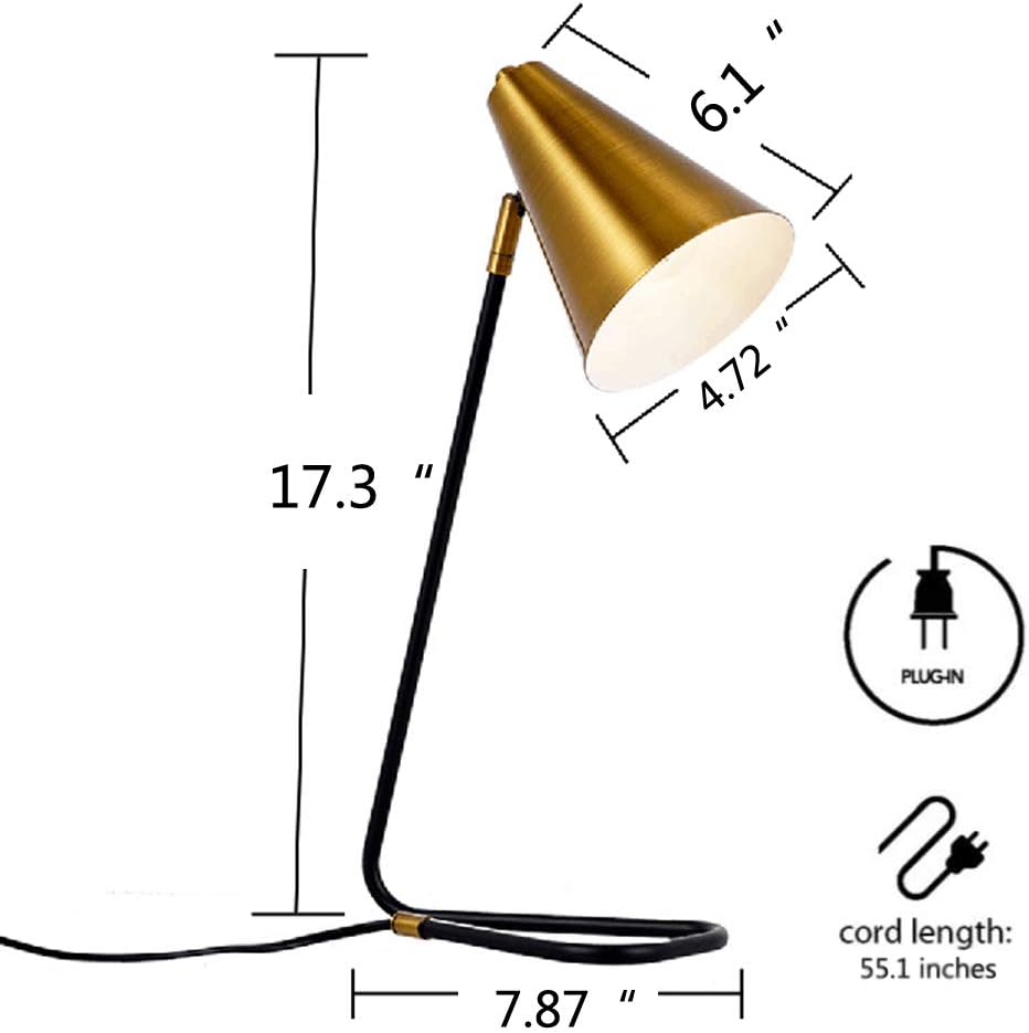 Kiven 17.3" Modern Task Lamp Desk Lamp,Matte Black & Antique Brass with 4.6-Foot Plug-in Cord