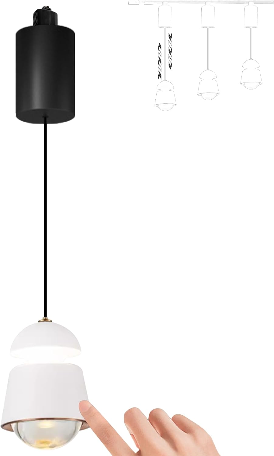 Kiven Adjustable Height Touch Control Track Pendnat Light J-Type Retractable Lift Track LED Macaron Indoor Island Light Accent 3000K Warm White Modern Bell Shape UP-Downlight, White, 3 Lights
