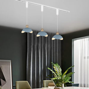 Kiven modern track pendant lights with blue iron shades, adjustable cord. Perfect for kitchen and bedroom lighting.