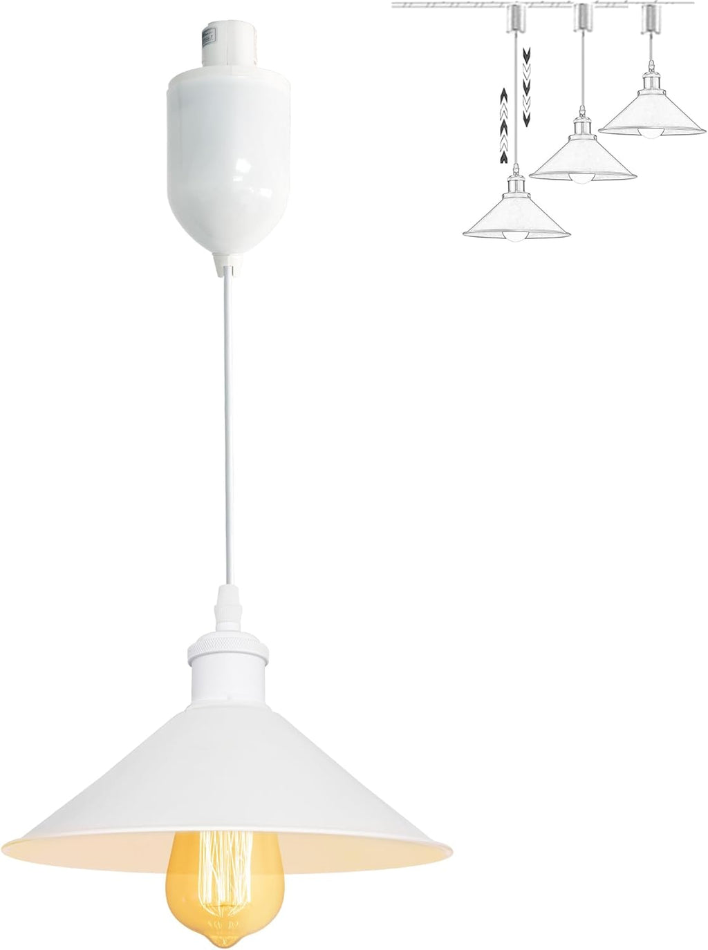 Adjustable Height H Track Mount Pendant Light Industrial Style Black Metal Instant on Auto Retract Track Mount Pendant Light Decorate for Kitchen Island Customizable (No bulbs & Track System)