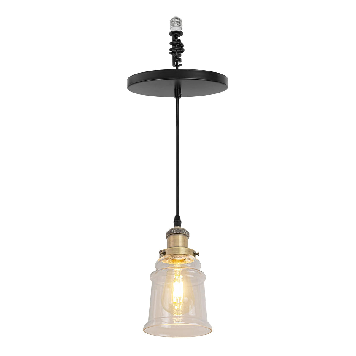 Kiven Instant Light Conversion Kit for 4/5/6inch Hole,Glass Farmhouse Lighting Recessed Can Light Conversion Kit to Pendant with E26 Screw-in Adapter for Kitchen Island Hallway Black TB0213