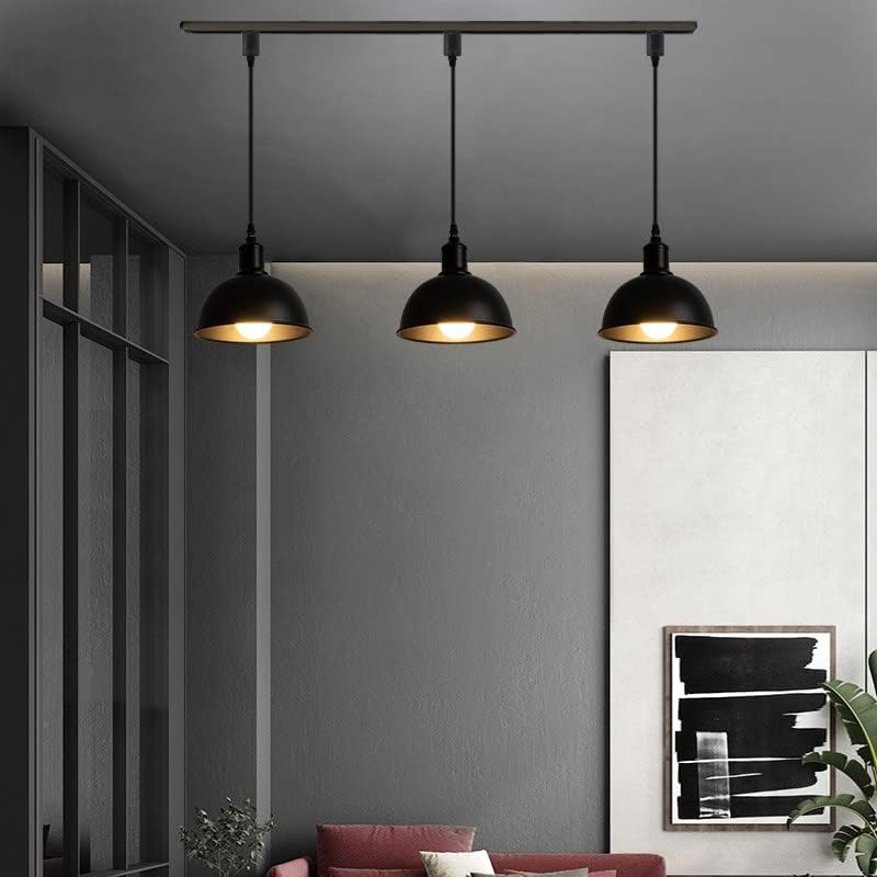 Kiven Retro Black Iron Shade Industrial Style J Type Track Pendant Lights 3 ft Cord Modern Farmhouse Black Finished E26 Socket Dimmable Rustic Cottage Style for Kitchen Island,Customizable