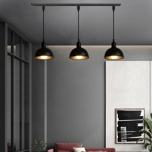 Kiven Retro Black Iron Shade Industrial Style J Type Track Pendant Lights, Modern Farmhouse Kitchen Lighting
