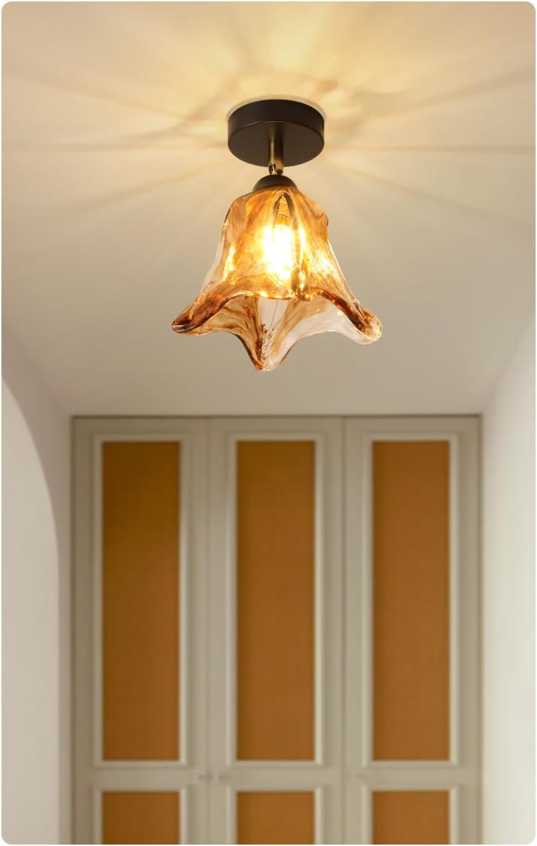 1-Pack 5.7" Amber Glass Irregular Caramel Lamp Shade Replacement, Brown Square Glass Cover, DIY Torchiere Shade Decorative for Pendant Light Table Lamp Swag Ceiling Lamp Wall Sconce