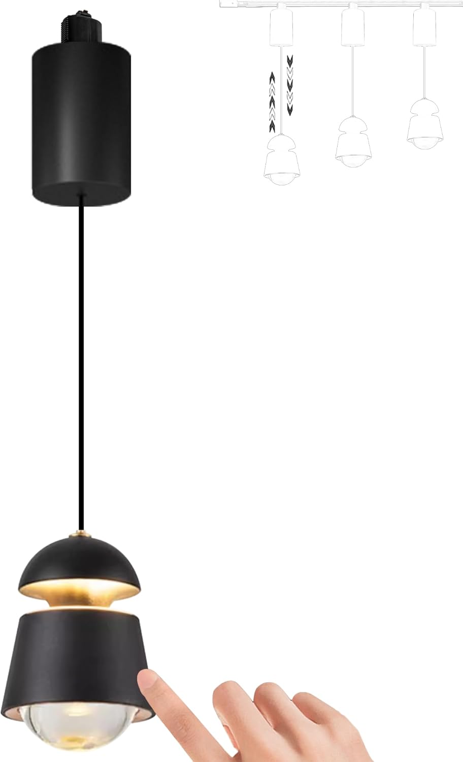 Kiven Adjustable Height Touch Control Track Pendnat Light J-Type Retractable Lift Track LED Macaron Indoor Island Light Accent 3000K Warm White Modern Bell Shape UP-Downlight, White, 3 Lights