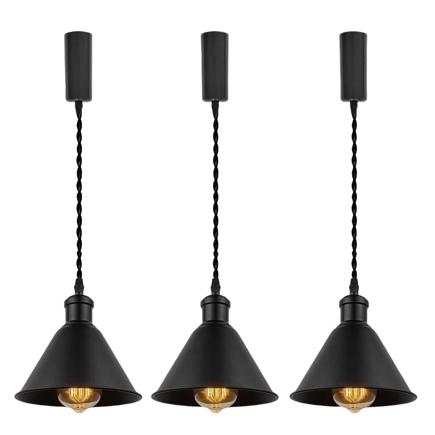 Pack of 3 Adjusted Wire Length H-Type Track Pendant Light 3.9 Ft Twisted Cord E26 Base Industrial Design Black Metal Pendant Light Fixture for Loft Aisle Bar(No Bulb & Track Lighting Rails)
