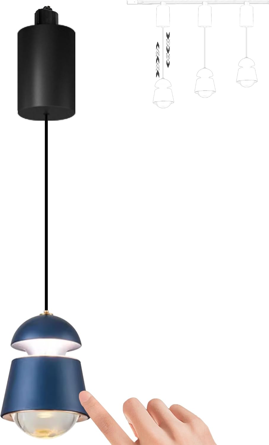 Kiven Adjustable Height Touch Control Track Pendnat Light J-Type Retractable Lift Track LED Macaron Indoor Island Light Accent 3000K Warm White Modern Bell Shape UP-Downlight, White, 3 Lights