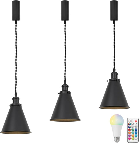 Track Lamp Black Cone Shade Remote RGB Dimmable Bulb Adjusted Cord Retro Track Lamp Warm Light