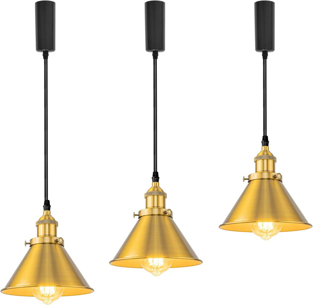 Pack of 3 Adjusted Wire Length H-Type Track Pendant Light 3.9 Ft Twisted Cord E26 Base Industrial Design Black Metal Pendant Light Fixture for Loft Aisle Bar(No Bulb & Track Lighting Rails)