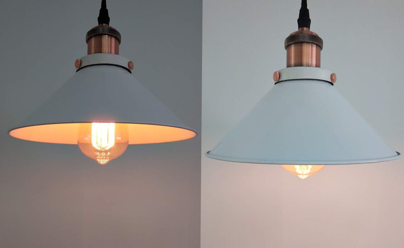 4-Pack 8.7" Industrial Vintage Metal Bulb Guard Iron Cone Hanging Ceiling Pendant Light Holder Decorative Lamp Shade Decorative Ring Included(White)