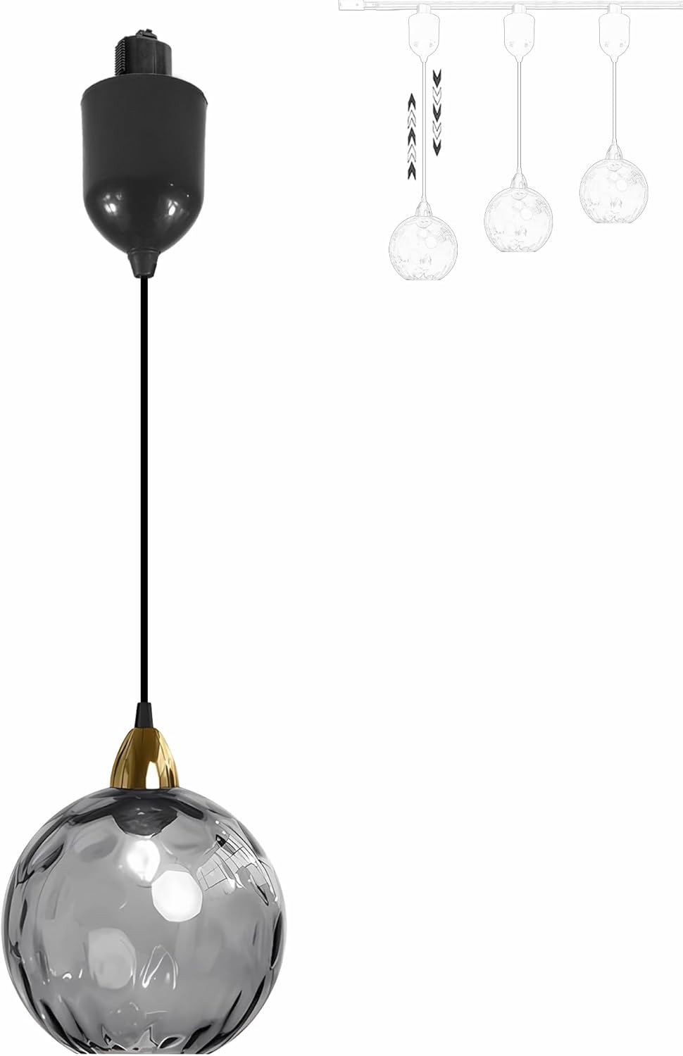 Adjustable Height Juno Track Lighting Pendants, 4 ft Cord, J-Type Dimmable Vintage Metal E26 Socket Chandeliers Orange Hammered Glass Globe for Bar 3 Lights Kitchen Ceiling