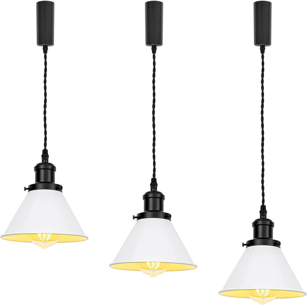 Pack of 3 Adjusted Wire Length H-Type Track Pendant Light 3.9 Ft Twisted Cord E26 Base Industrial Design Black Metal Pendant Light Fixture for Loft Aisle Bar(No Bulb & Track Lighting Rails)