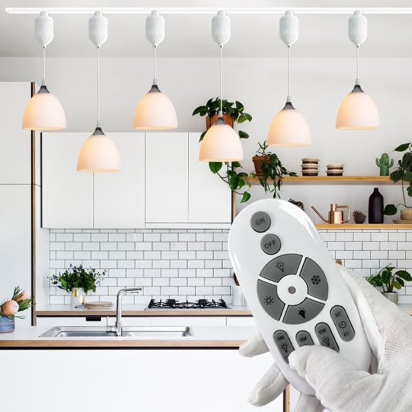 Adjustable Height Halo Track Lighting Pendants, 4 Ft Cord, H-Type Track Pendant Lights, Retro White Bell Glass Alabaster, E26 Smart LED Edison Bulbs Track Mount for Kitchen Island