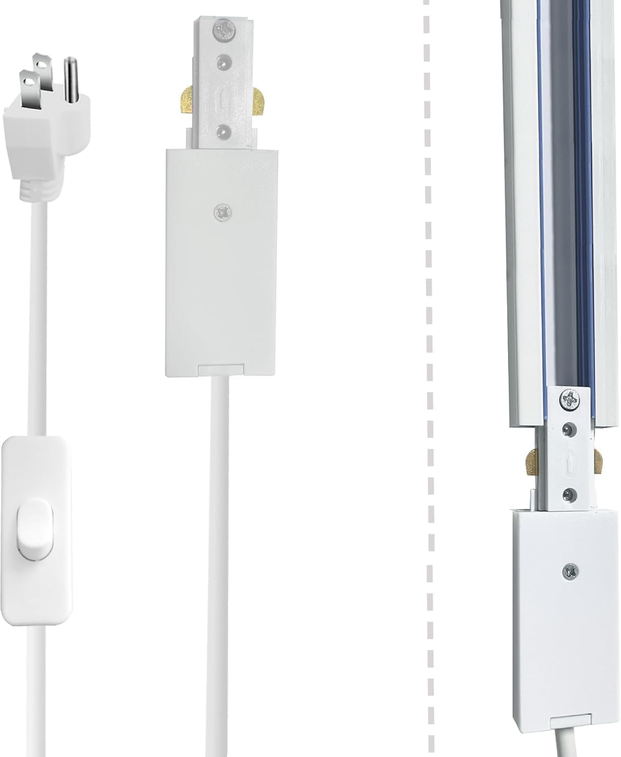 White H Type Track Lighting Live End Cord Kit with Switch, Modern Track Lighting Accessories