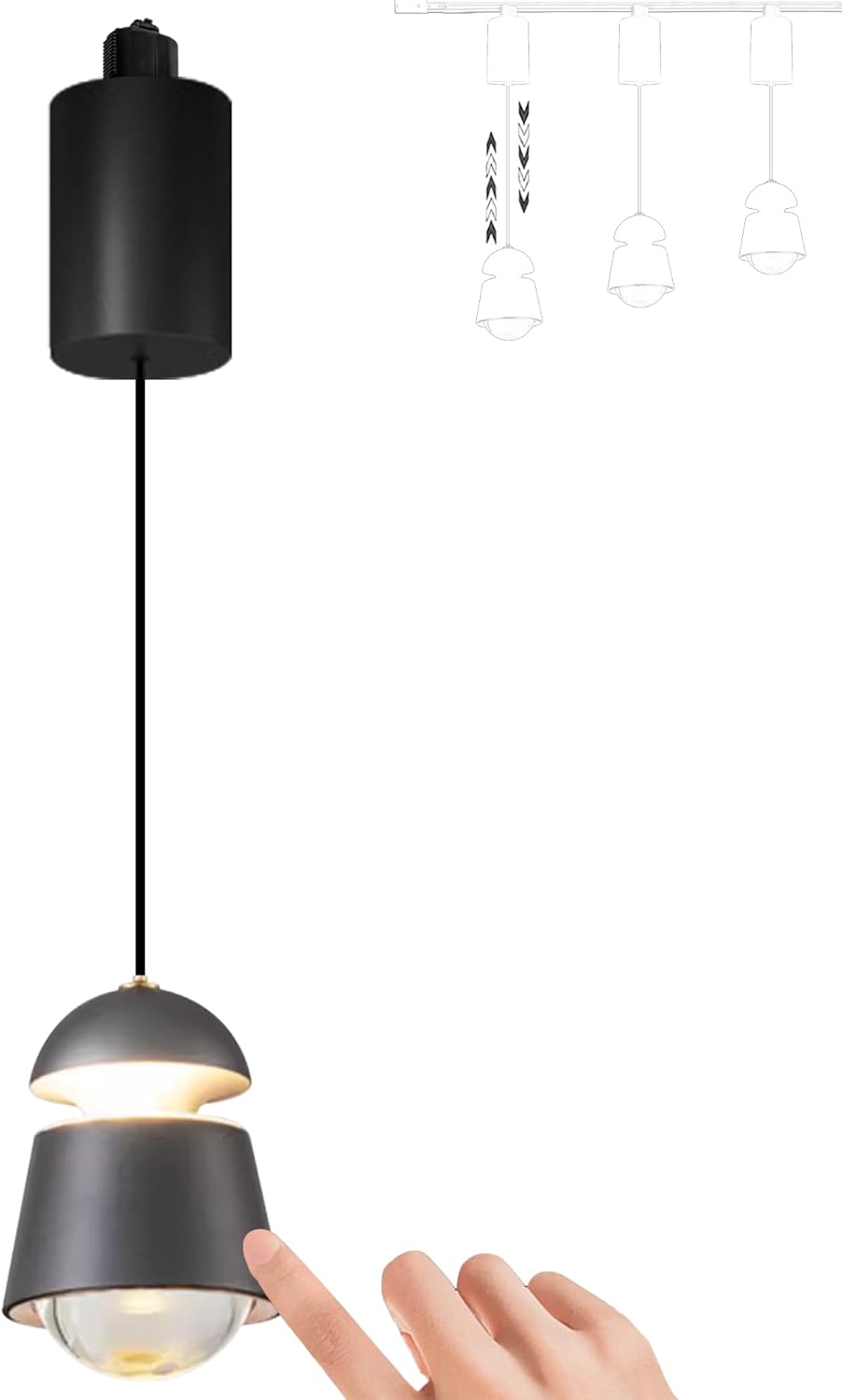 Kiven Adjustable Height Touch Control Track Pendnat Light J-Type Retractable Lift Track LED Macaron Indoor Island Light Accent 3000K Warm White Modern Bell Shape UP-Downlight, White, 3 Lights