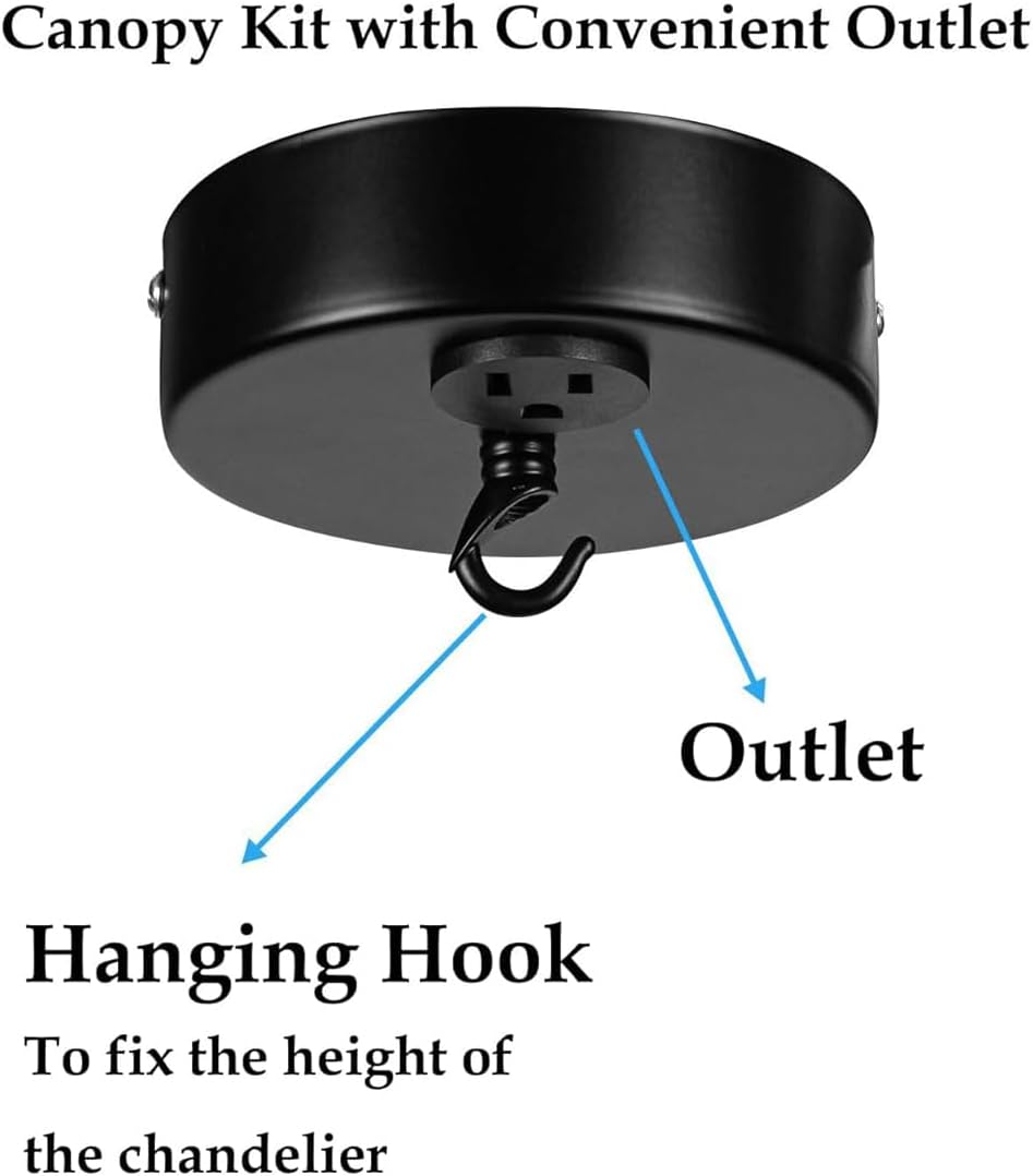 Kiven Light Canopy Kit with an Outlet,2 Pack Black Canopy Kit with Convenience Outlet, 10 lb Max,Replacement Cover Plate with Mounting Hardware for Chandelier, Pendant Light DIY Projects