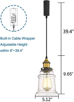 Kiven Industrial Pendant Light with Clear Glass Shade, Adjustable Height, Dimmable