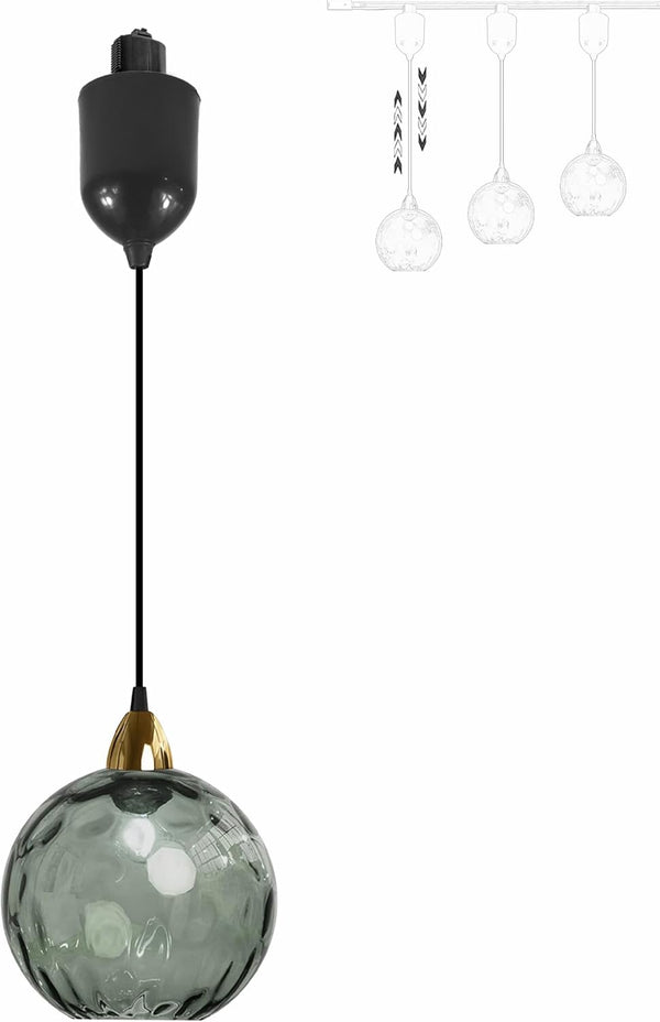 Gray hammered glass Juno track pendant with adjustable height and a vintage style for kitchen or bar lighting. E26 socket.