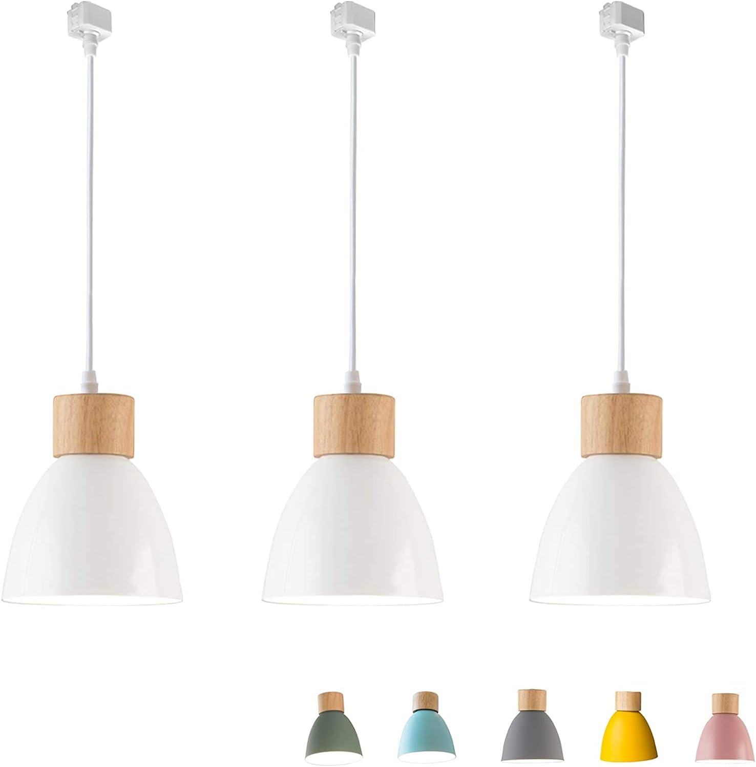 Kiven 3-Lights H-Type Track Pendant Lights, Dimmable Track Mount Pendant Lighting Fixtures White/Blue Macaron Aluminum Shade Adjustable Height (Bulb & Track Rail NOT included)