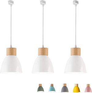 Kiven H-Type Track Pendant Lights, white shade with wood accents, for kitchens and dining areas, with color options.