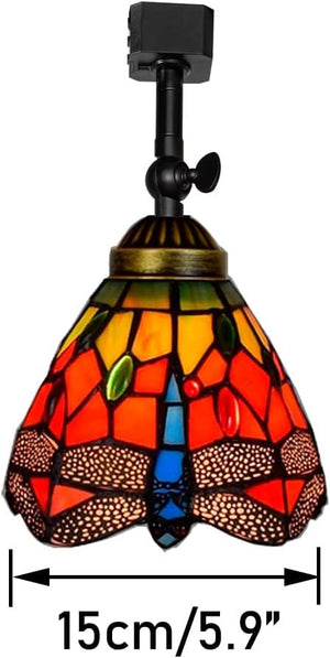 Kiven Tiffany track light with dragonfly glass shade, adjustable angle, H-type track head fixture, 15cm/5.9"