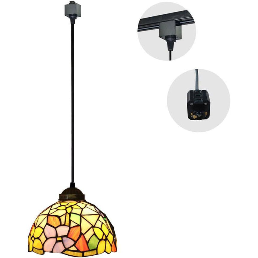 Kiven H-Type Track Lighting Pendants, Tiffany Style h Track Pendant Lights, 1-Light Decorative Track Lighting Fixture for Kitchen Island Hallway,Brown