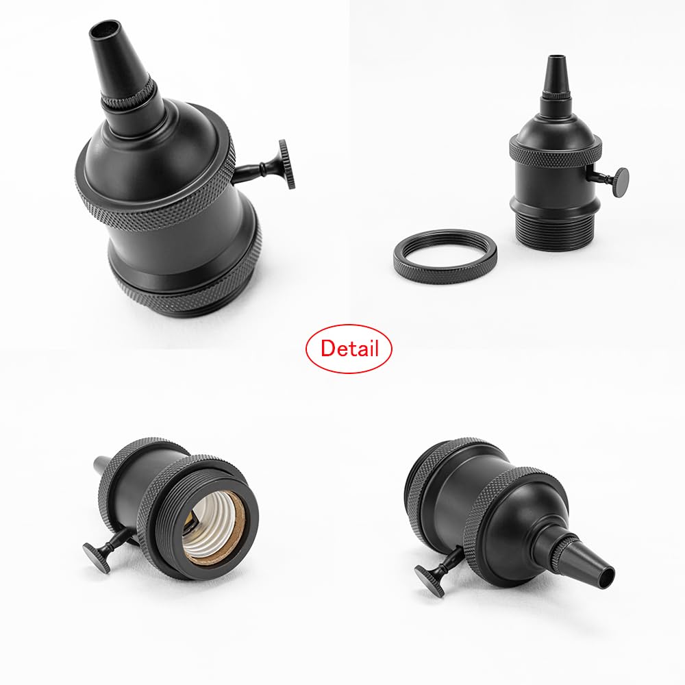 Kiven4Pcs Vintage Industrial E26 Lamp Socket with Rotated Switch Edison Retro Mini Lamp Holder for Decorative DIY Lighting Black Color