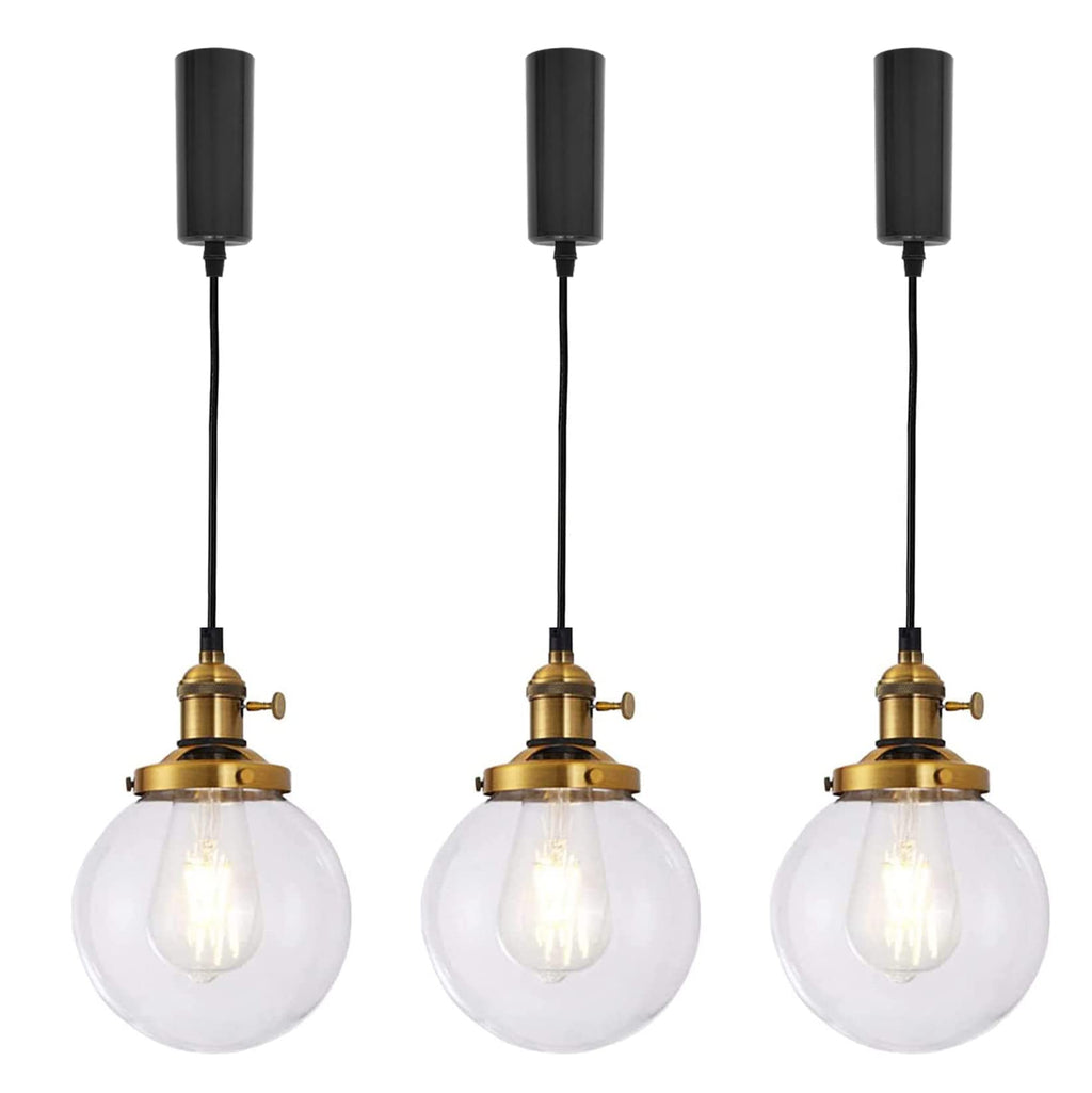 Kiven 3 Lights H-Track Lighting Pendant, Vintage Industrial Pendant Light Fixture with 5.9" Handmade Globe Clear Shade - Bronze