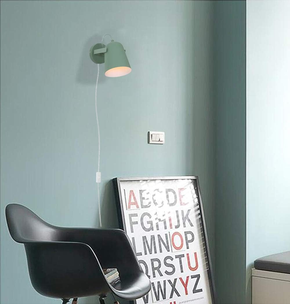 Kiven Plug-in Wall Sconce Lamps Lighting Fixture with in-line Cord Toggle Switch,Green Macaron Wall lamp with Frosted Paint Body Bedside lamp Bathroom Vanity Lights