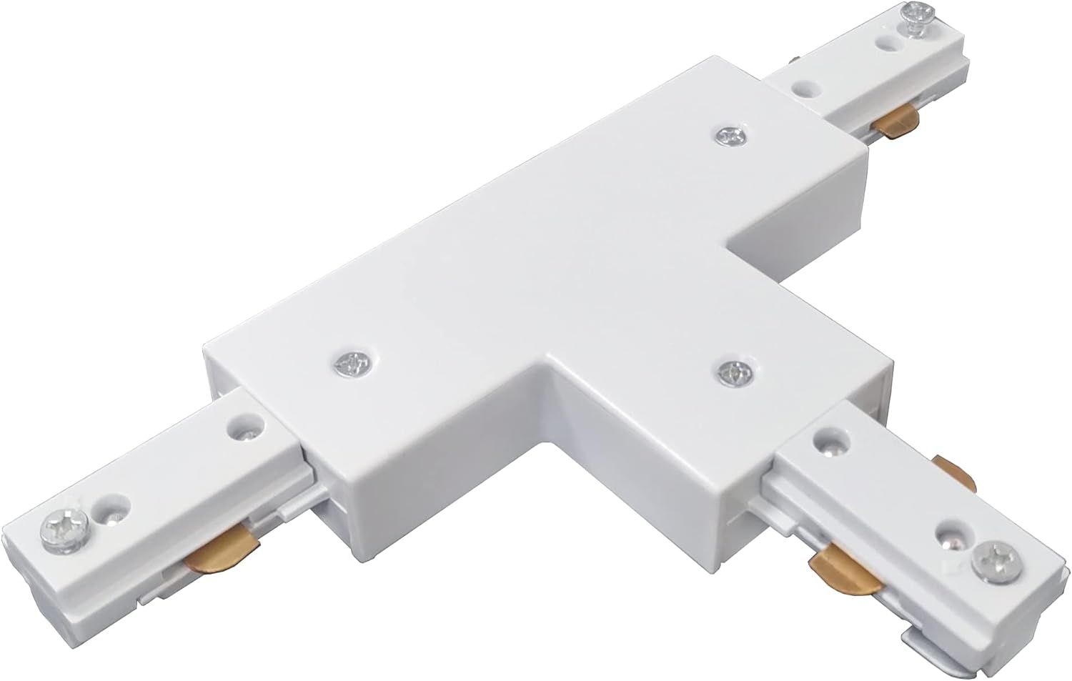 White H-Type T Connector for track lighting. Three-way connection design for flexible lighting coverage.